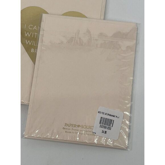 NEW Paper Source Bridesmaid Proposal Cards Envelope Gold Blush Pink Set Of 5 - Picture 3 of 3